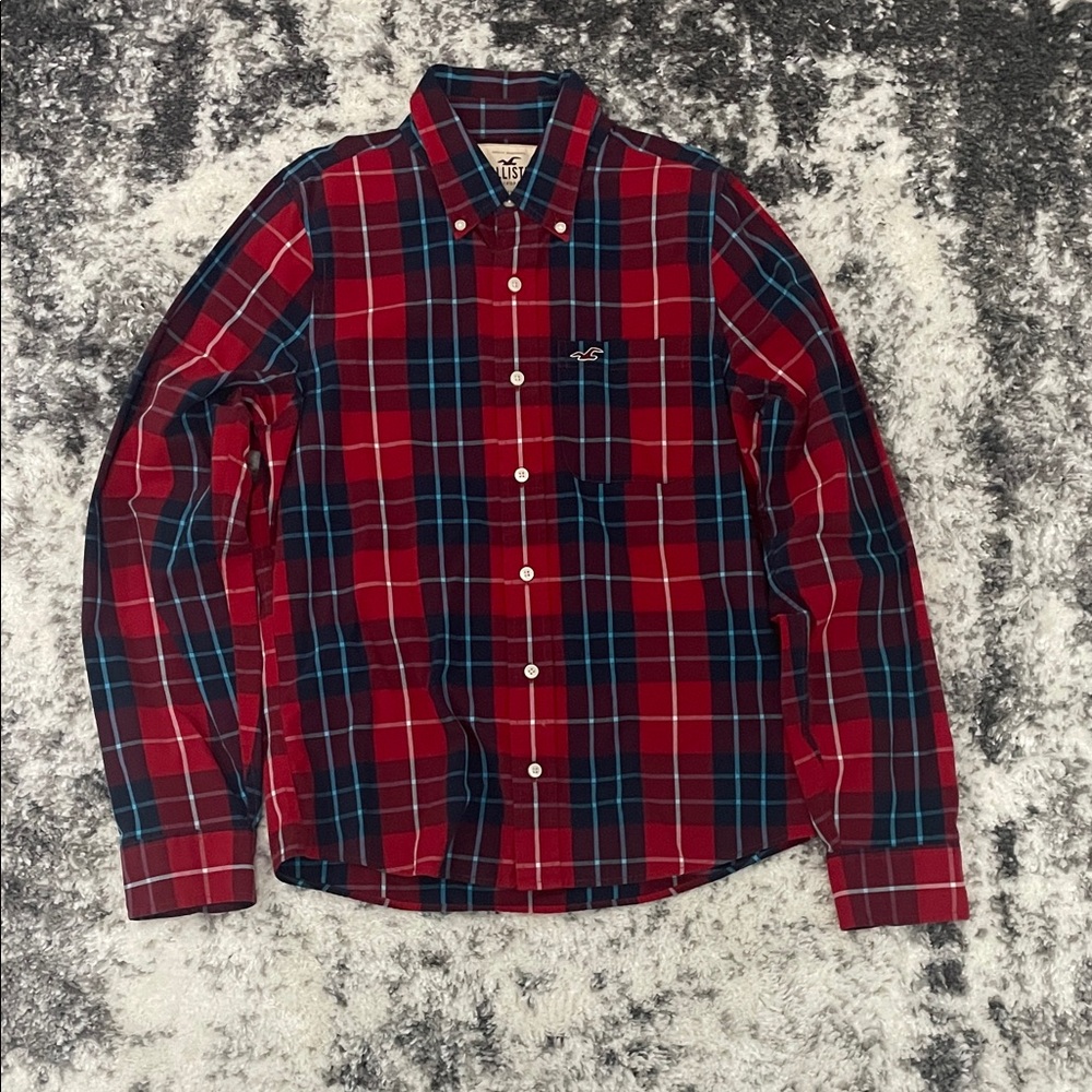 Hollister Red and Blue Plaid Button Down Shirt